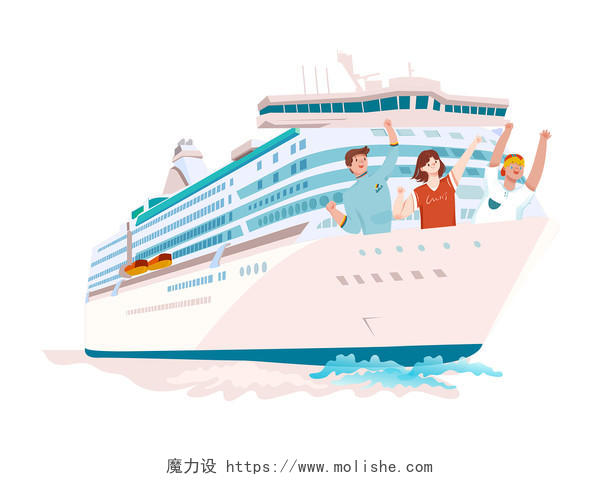 扁平卡通中国航海日人物船素材